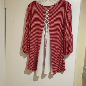 Ladies size large adorable Red striped shirt, with a super cute lace up back.
